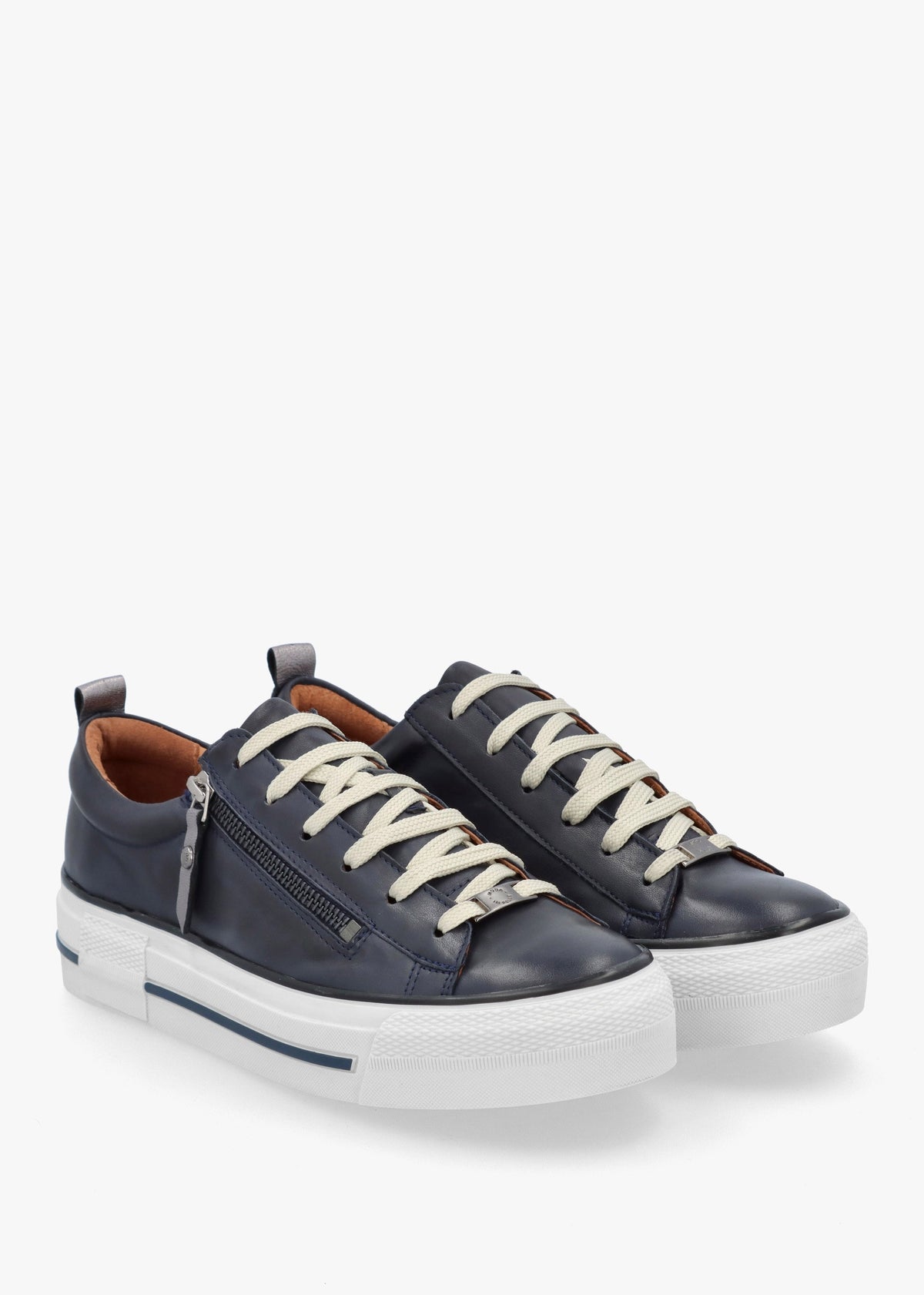 Filician Navy Leather Side Zip Trainers