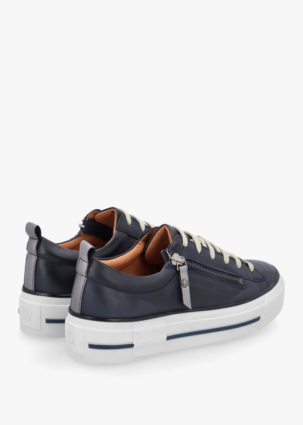 Filician Navy Leather Side Zip Trainers