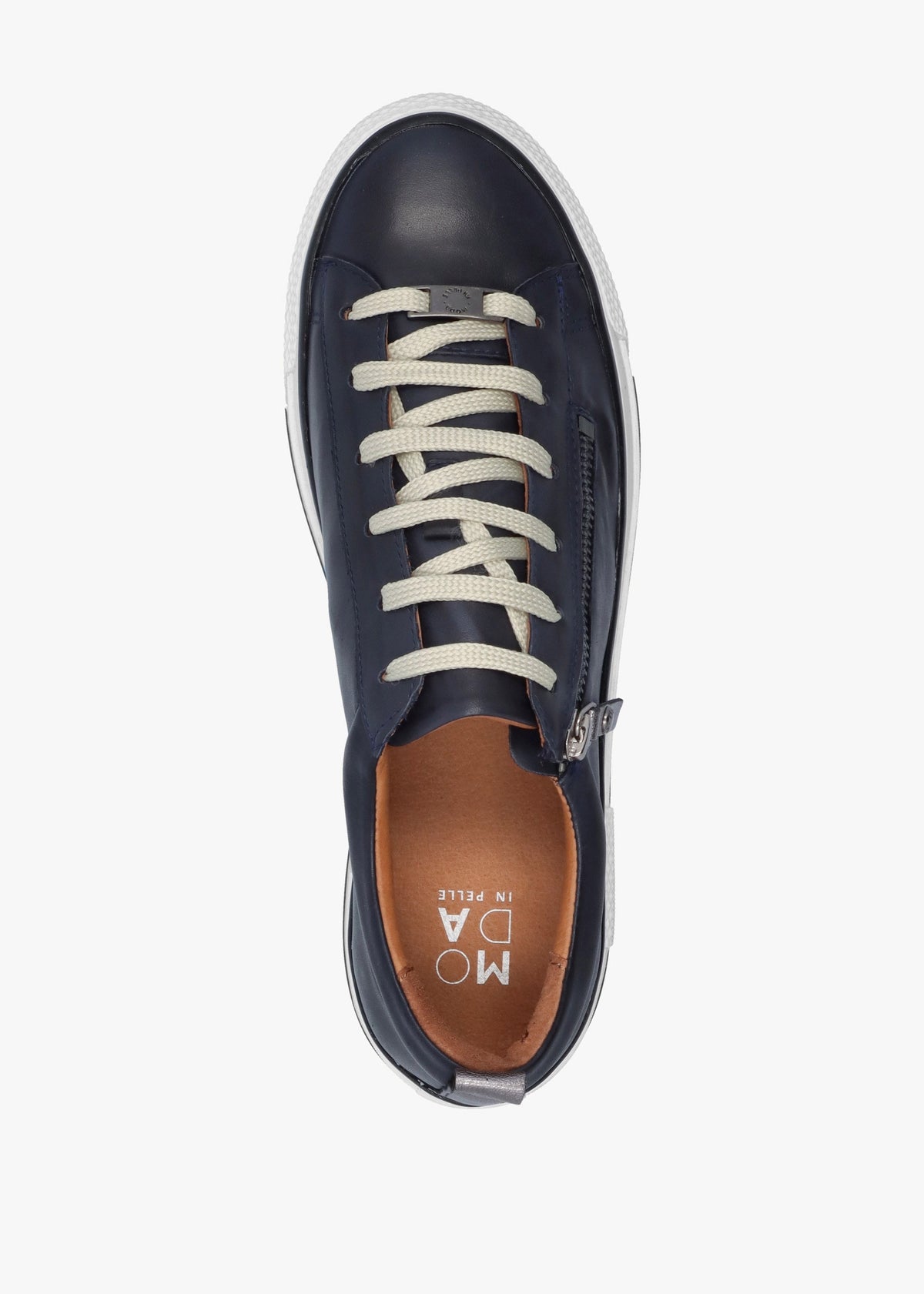 Filician Navy Leather Side Zip Trainers