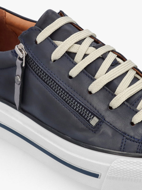 Filician Navy Leather Side Zip Trainers