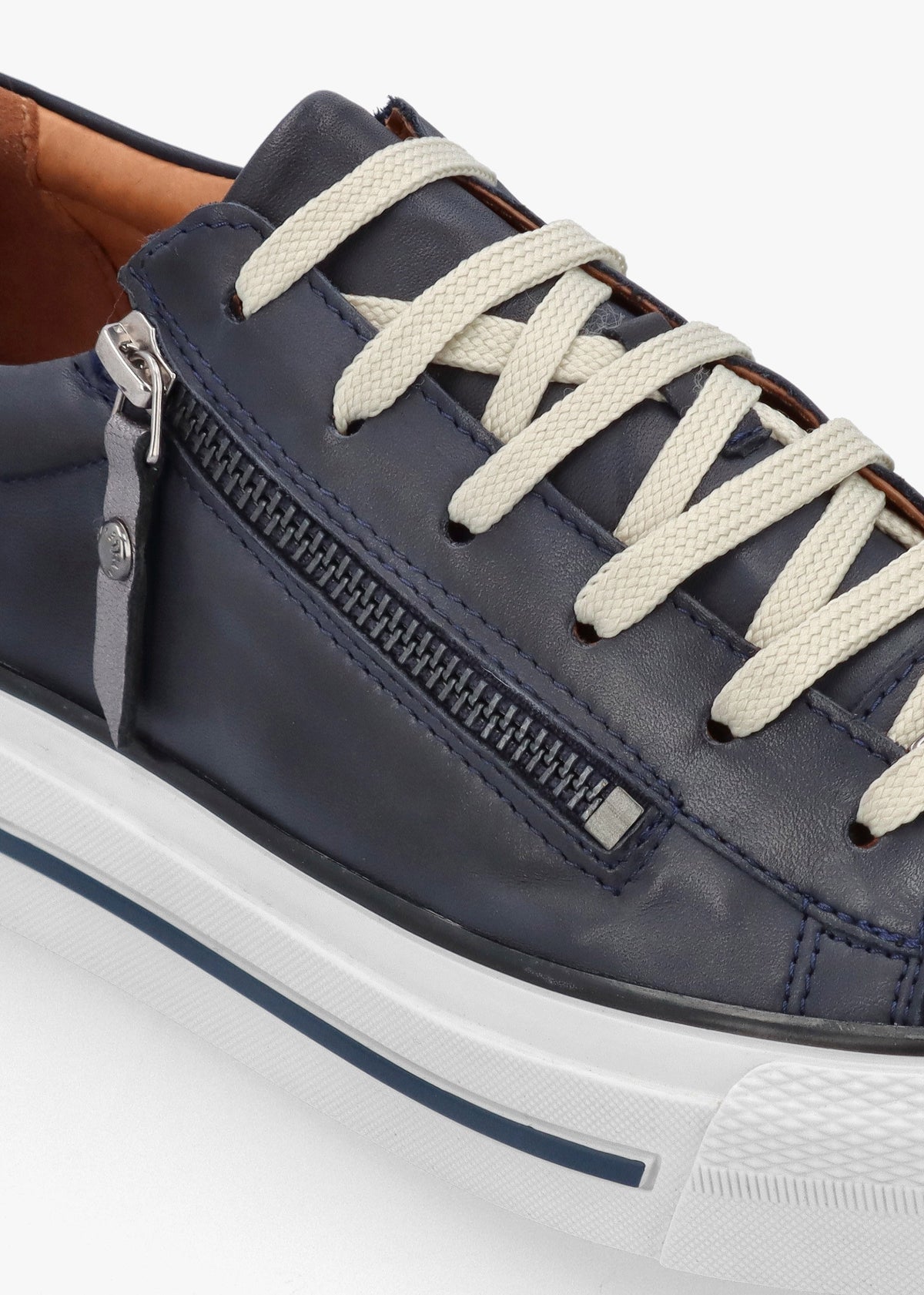 Filician Navy Leather Side Zip Trainers