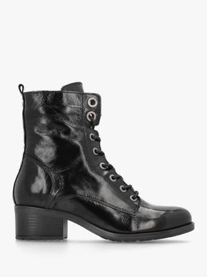 Bezzie Black Patent Leather Block Heel Ankle Boots