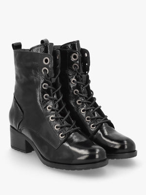 Bezzie Black Patent Leather Block Heel Ankle Boots