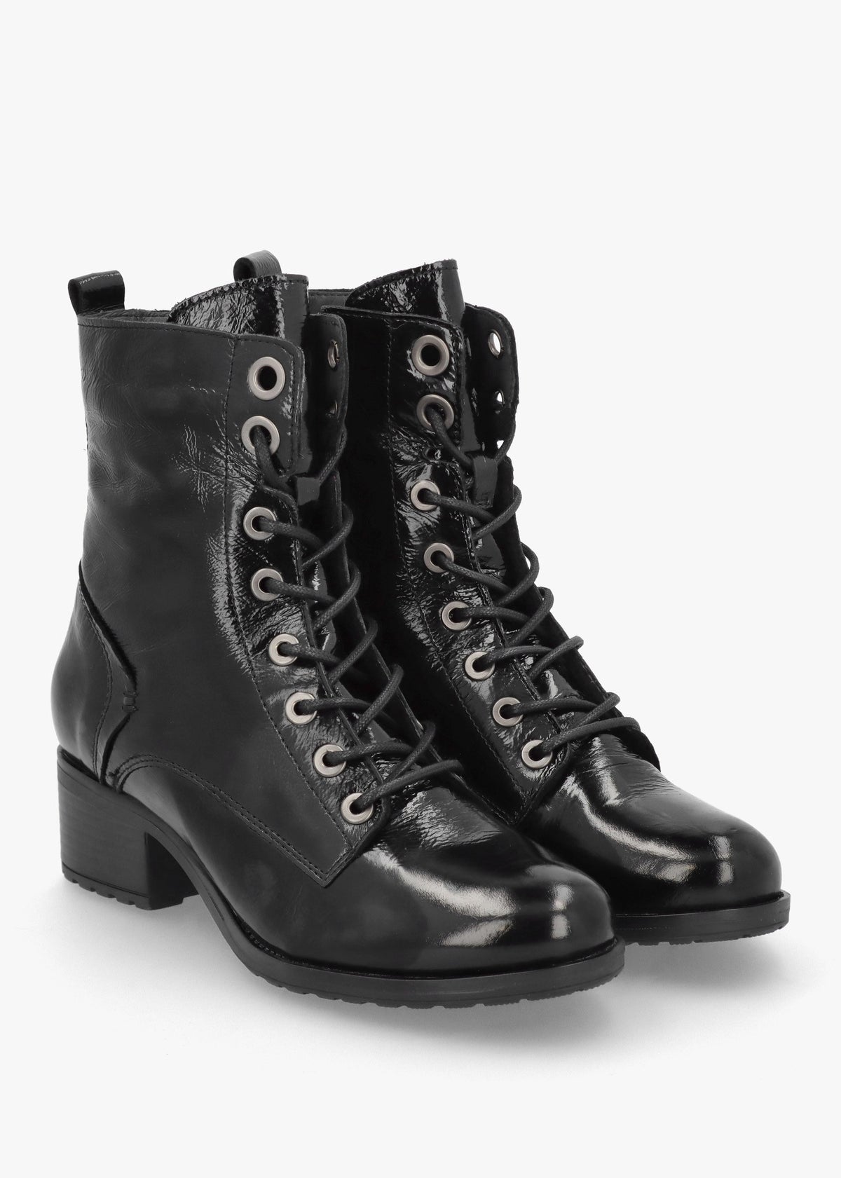 Bezzie Black Patent Leather Block Heel Ankle Boots