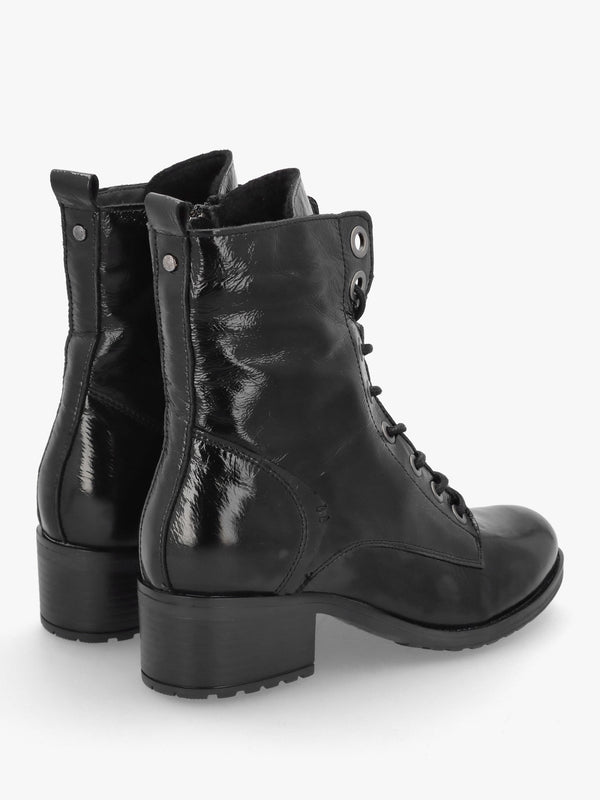 Bezzie Black Patent Leather Block Heel Ankle Boots