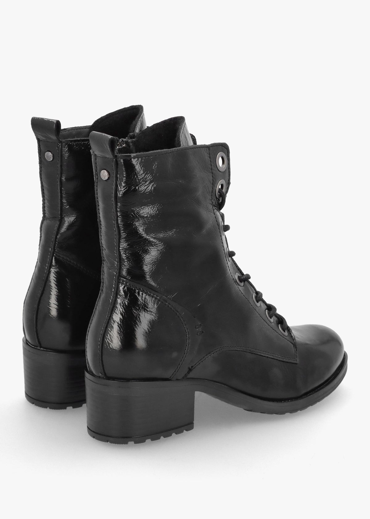 Bezzie Black Patent Leather Block Heel Ankle Boots