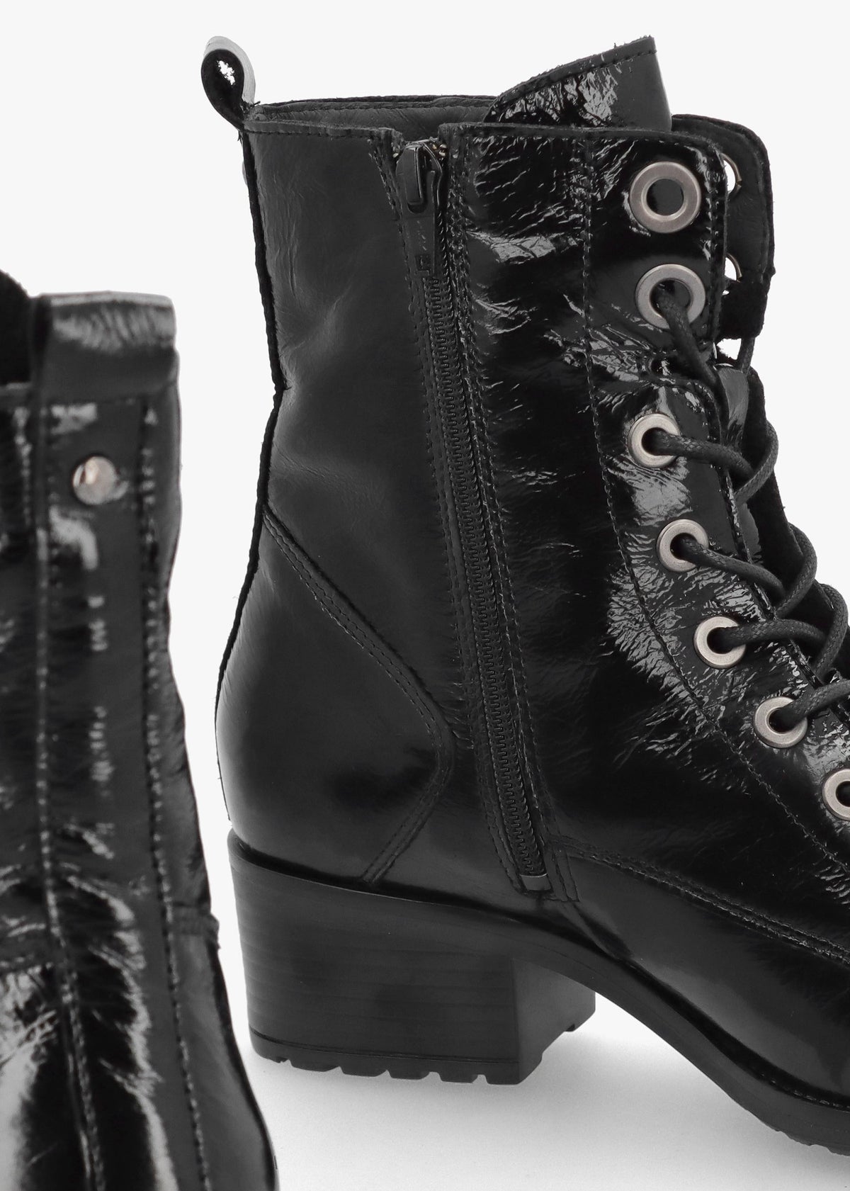 Bezzie Black Patent Leather Block Heel Ankle Boots