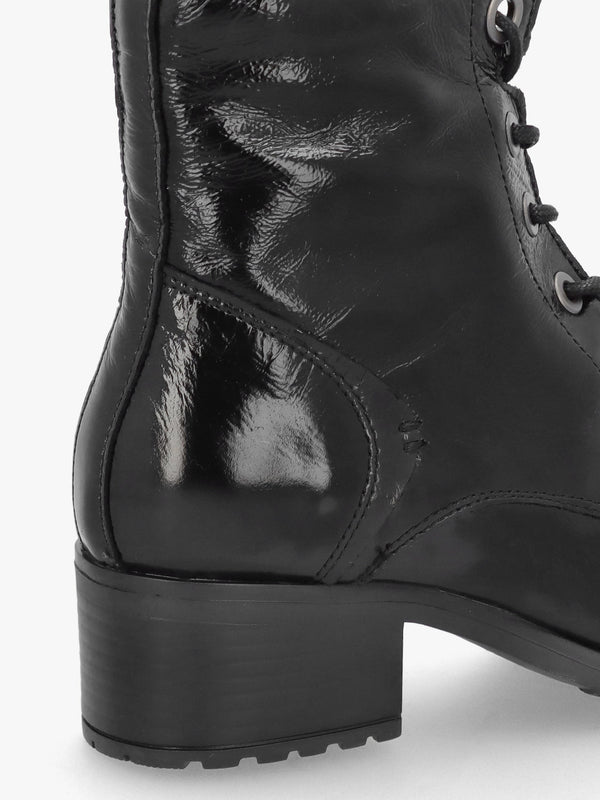 Bezzie Black Patent Leather Block Heel Ankle Boots