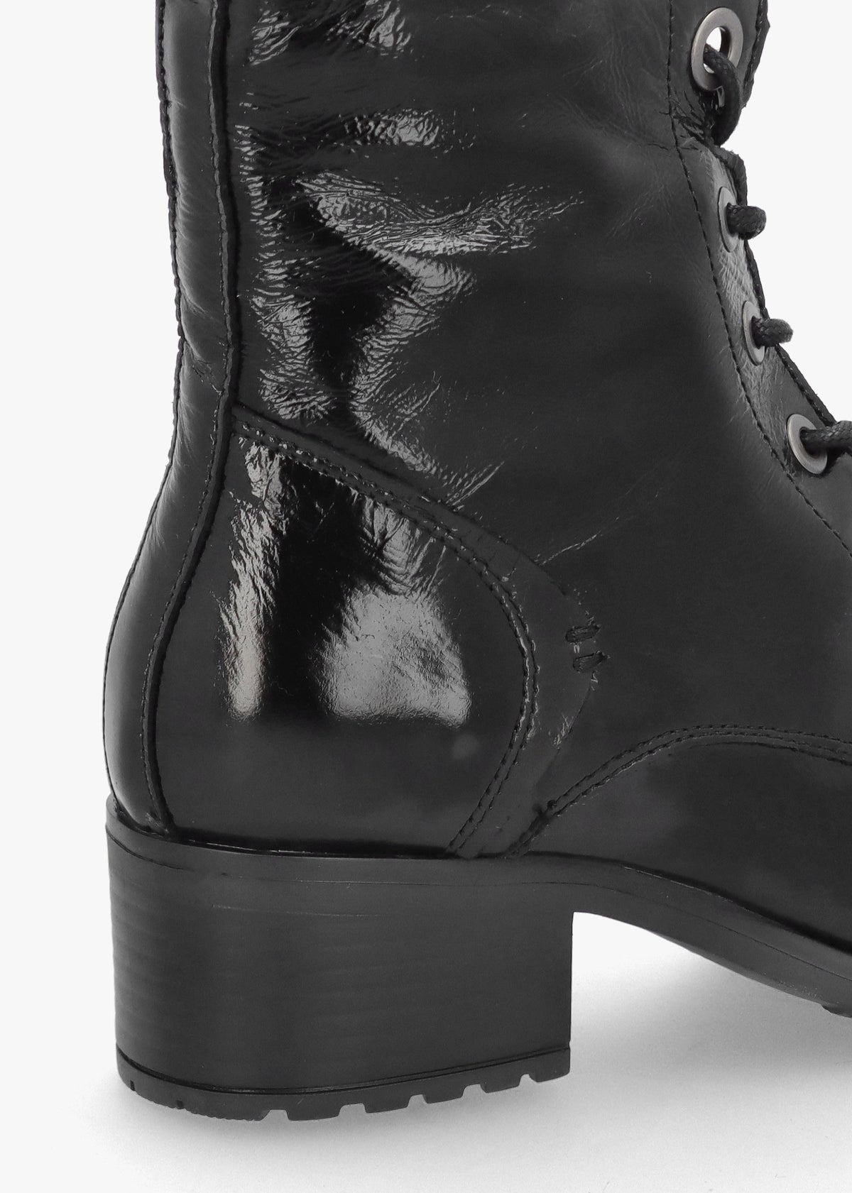 Bezzie Black Patent Leather Block Heel Ankle Boots