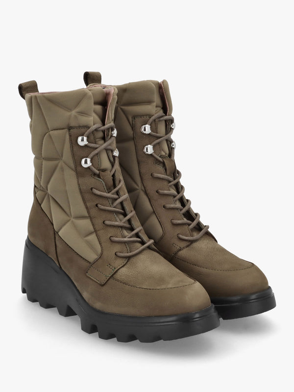 Toronto Khaki Suede & Nylon Wedge Ankle Boots