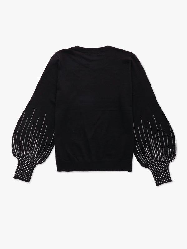 Black Diamante Embellished Knitted Sweater