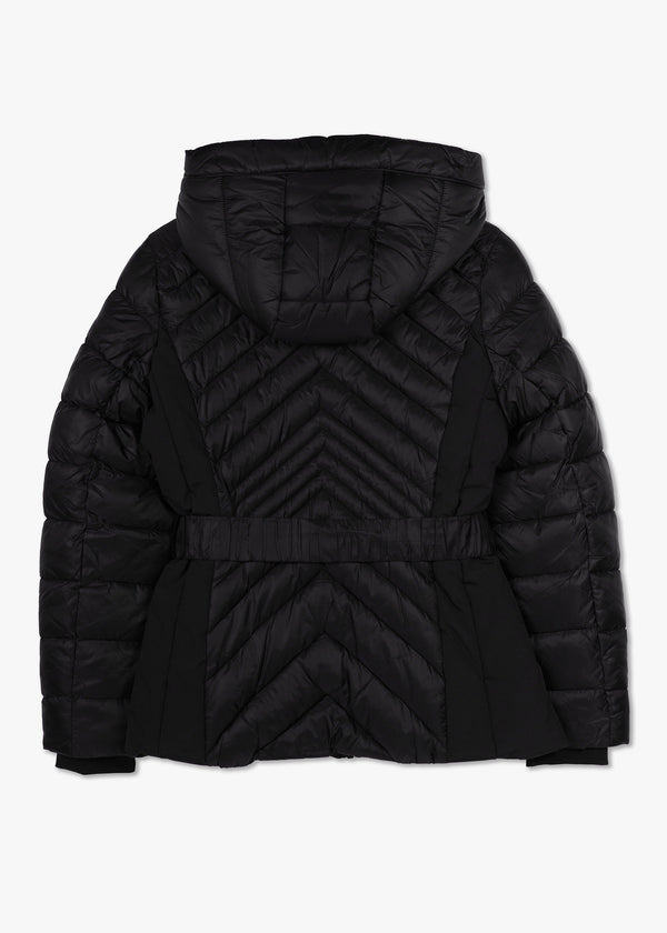 Quilted Black Belted Puffer Jacket