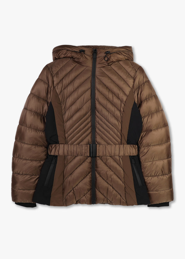 Quilted Bronze Belted Puffer Jacket