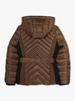 Quilted Bronze Belted Puffer Jacket