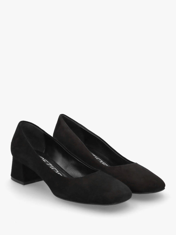 Ballata Black Suede Block Heel Court Shoes
