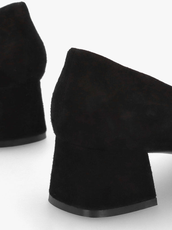 Ballata Black Suede Block Heel Court Shoes