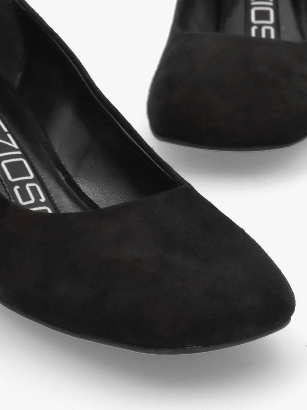 Ballata Black Suede Block Heel Court Shoes