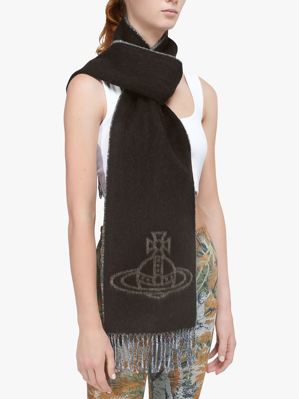 Unisex Double Logo Black Wool Scarf