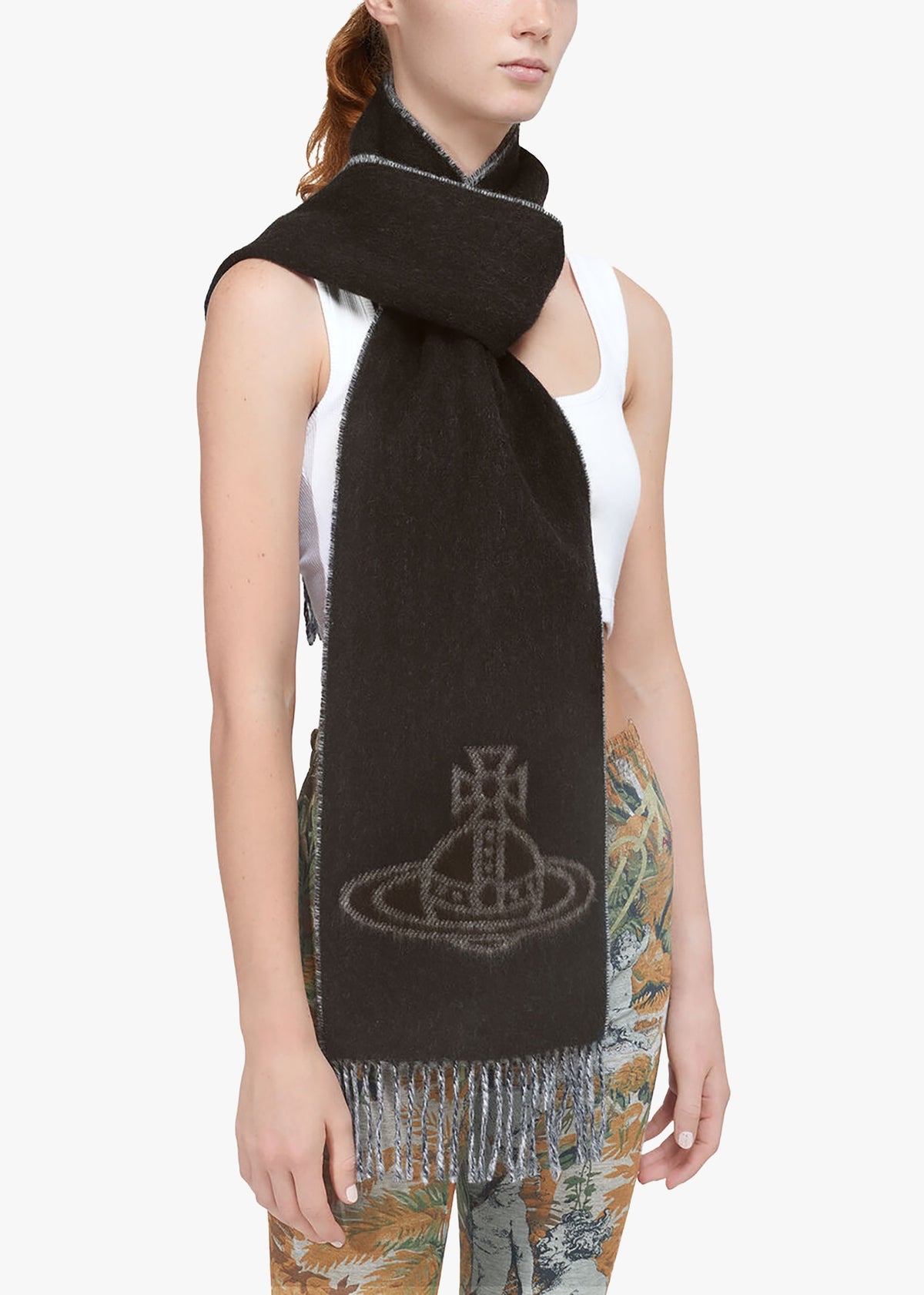 Unisex Double Logo Black Wool Scarf