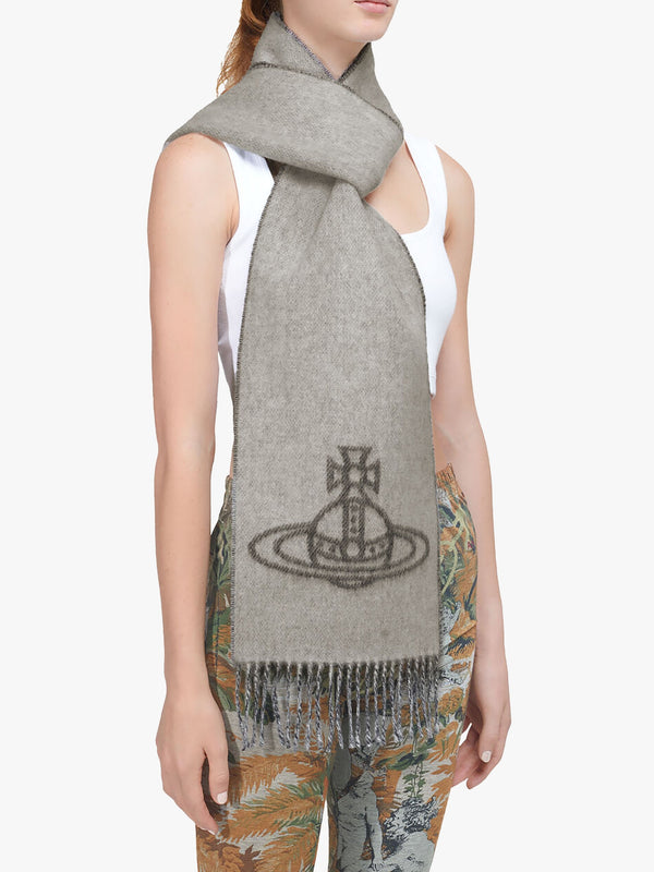 Unisex Double Logo Off White Wool Scarf