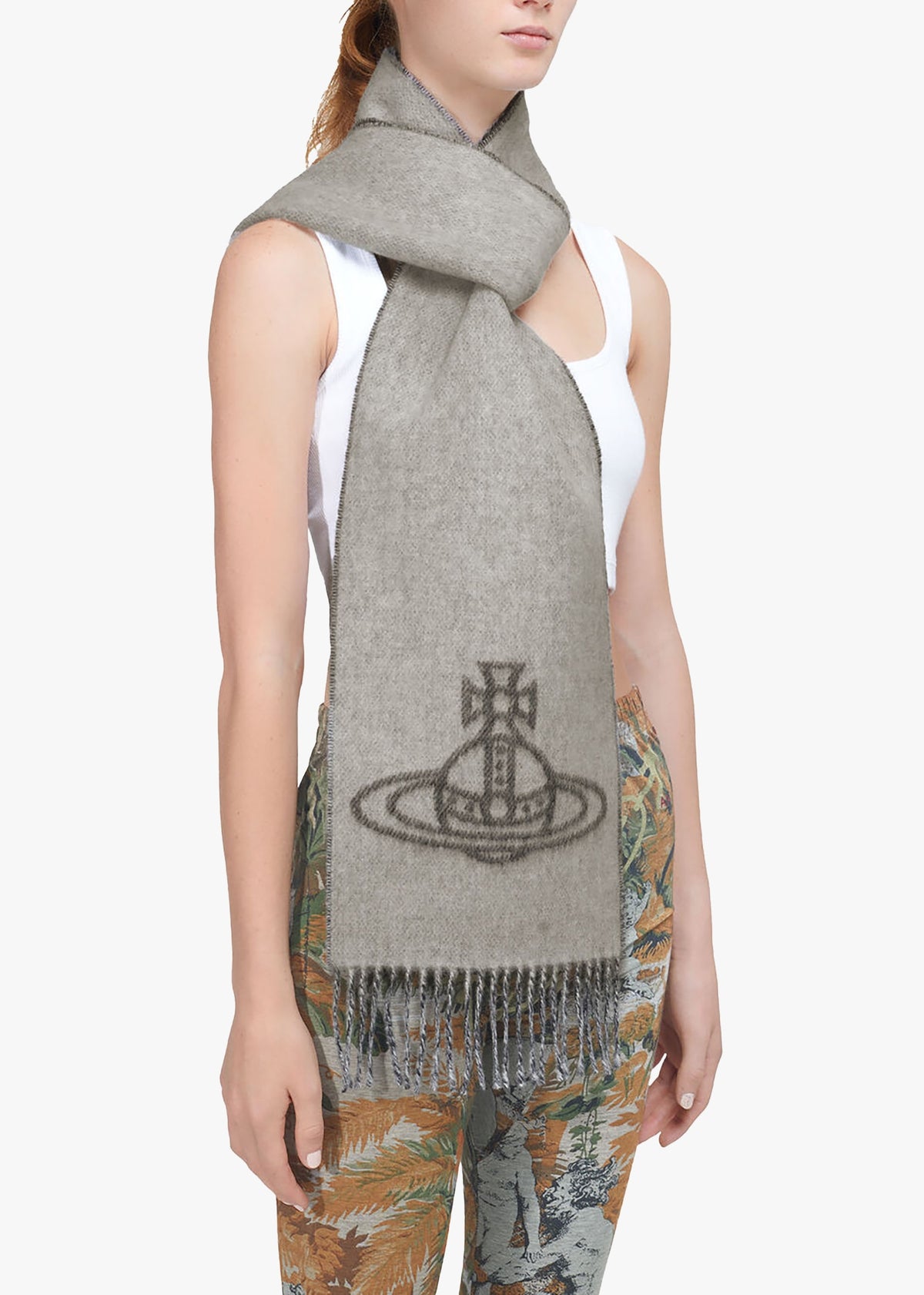 Unisex Double Logo Off White Wool Scarf