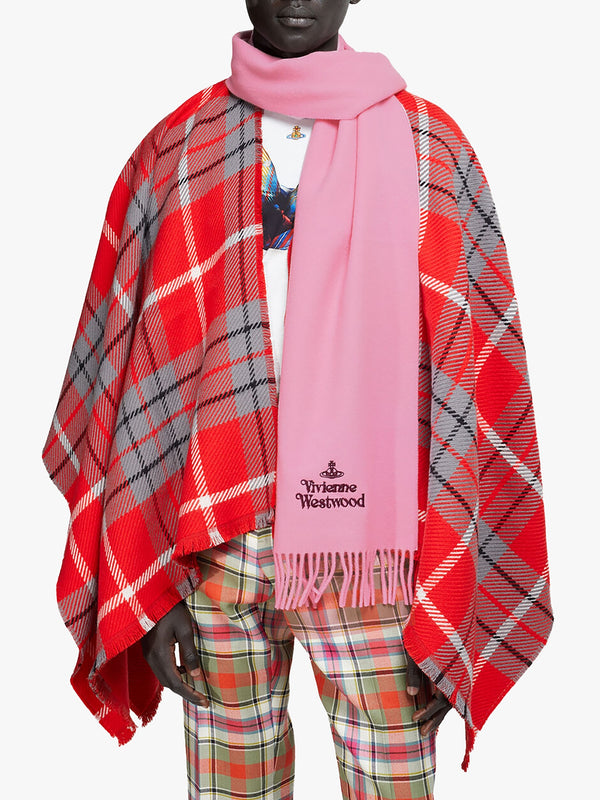 Unisex Embroidered Pink Wool Scarf