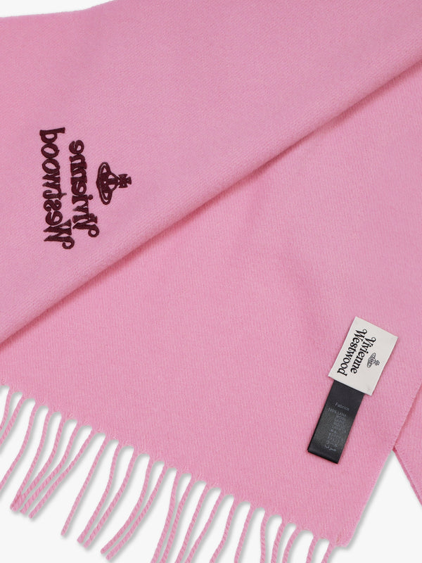 Unisex Embroidered Pink Wool Scarf