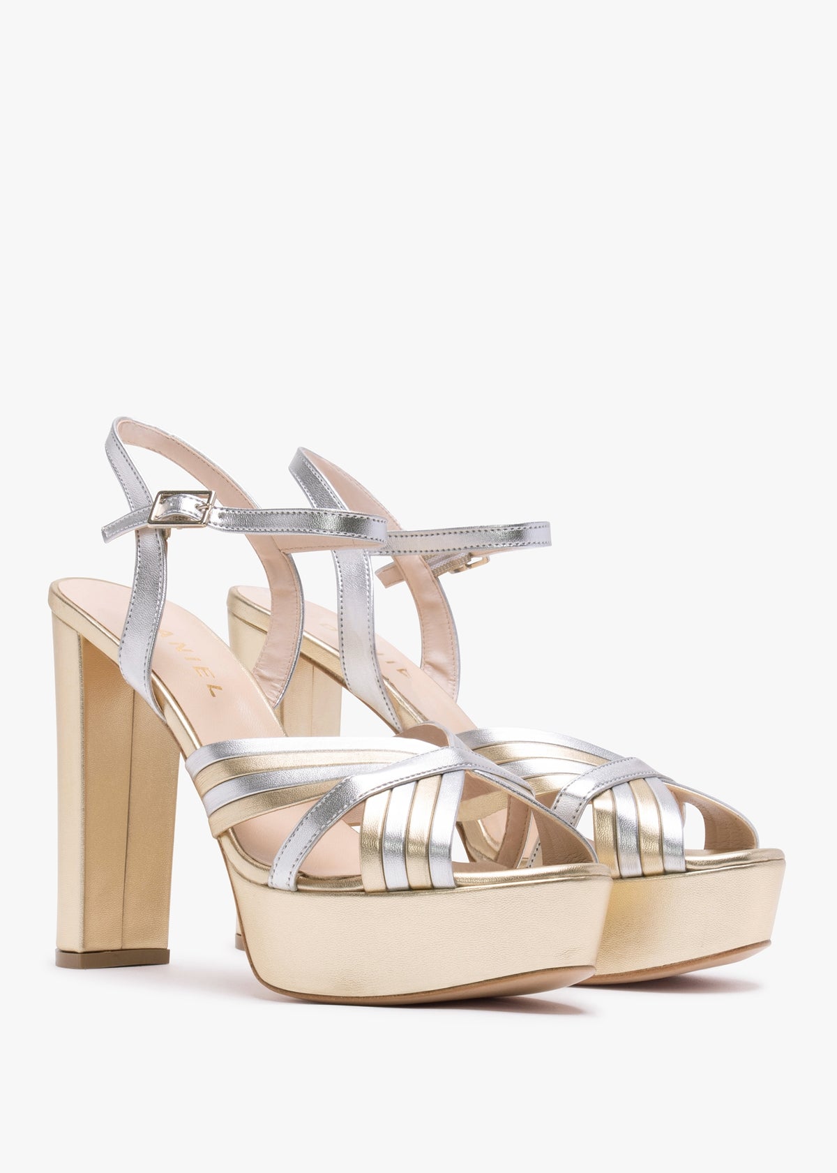 Avery Gold & Silver Leather Platform Heeled Sandals