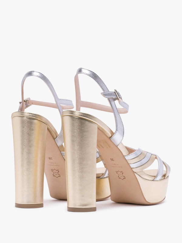 Avery Gold & Silver Leather Platform Heeled Sandals