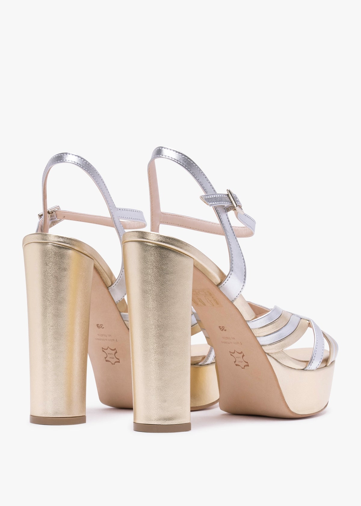 Avery Gold & Silver Leather Platform Heeled Sandals