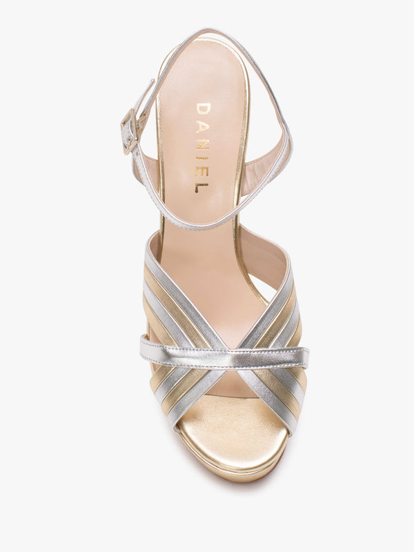 Avery Gold & Silver Leather Platform Heeled Sandals