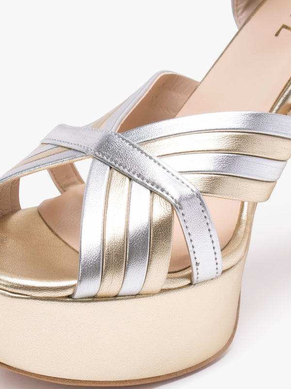 Avery Gold & Silver Leather Platform Heeled Sandals
