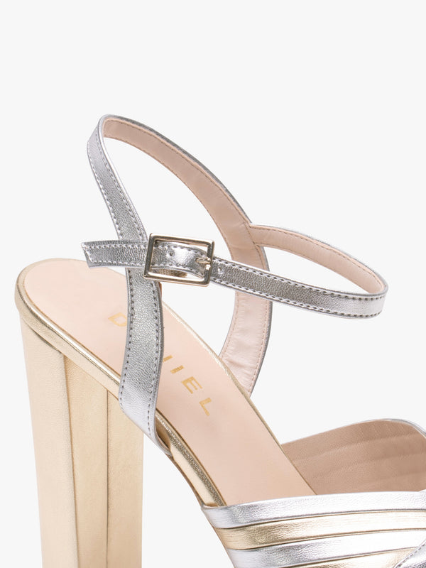 Avery Gold & Silver Leather Platform Heeled Sandals