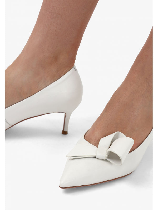 Stormi White Leather Kitten Heel Court Shoes