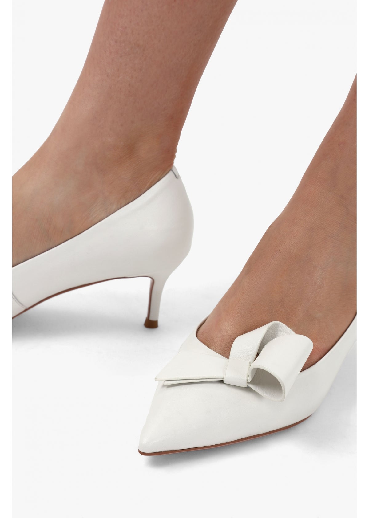 Stormi White Leather Kitten Heel Court Shoes