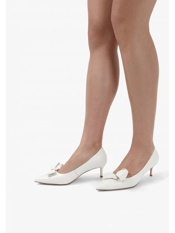 Stormi White Leather Kitten Heel Court Shoes