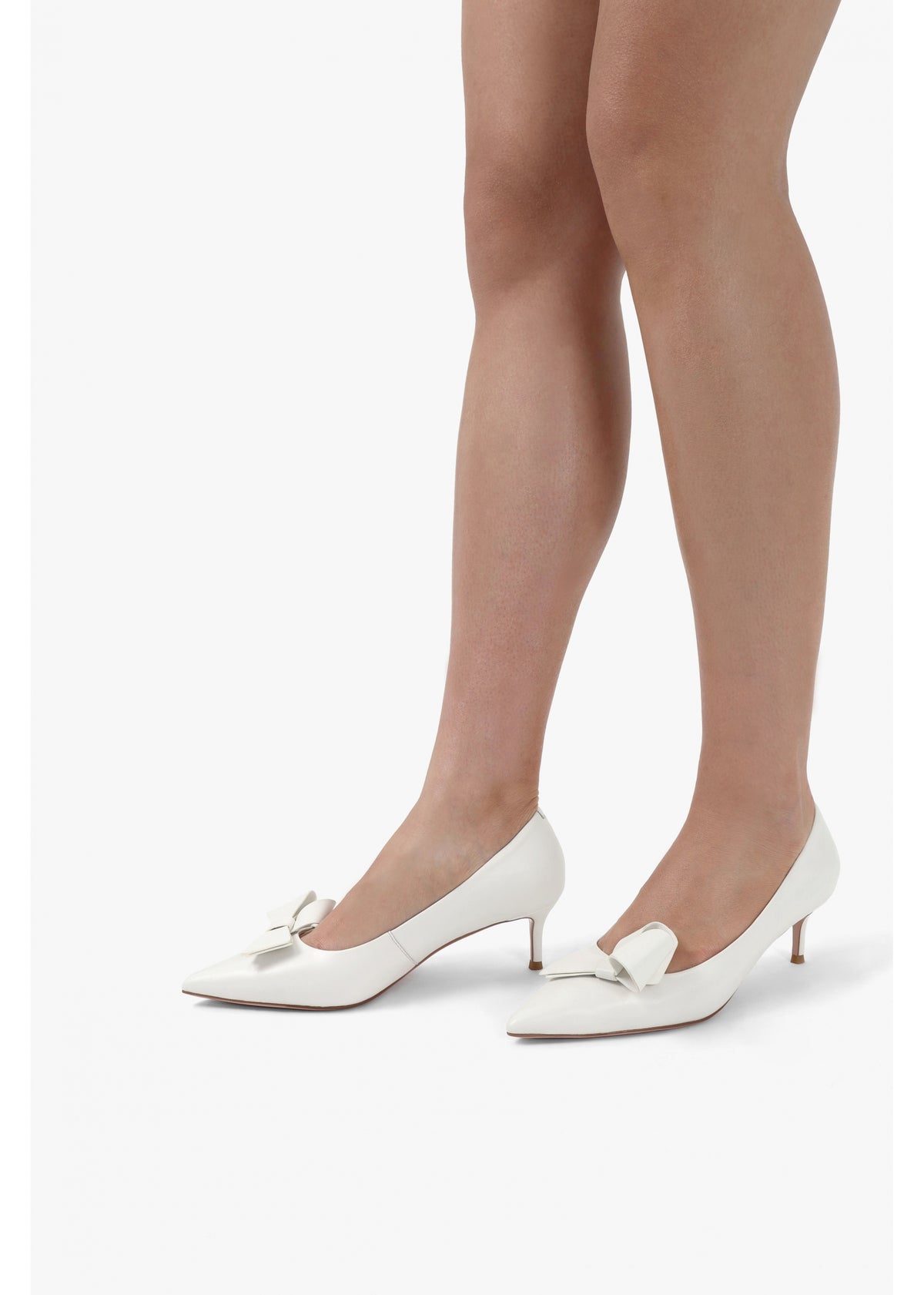Stormi White Leather Kitten Heel Court Shoes