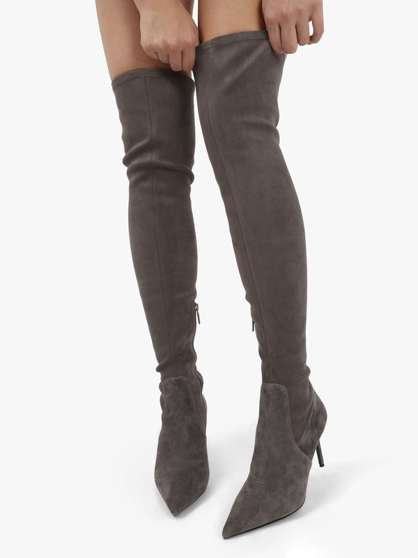 Stret Grey Suede Over The Knee Boots