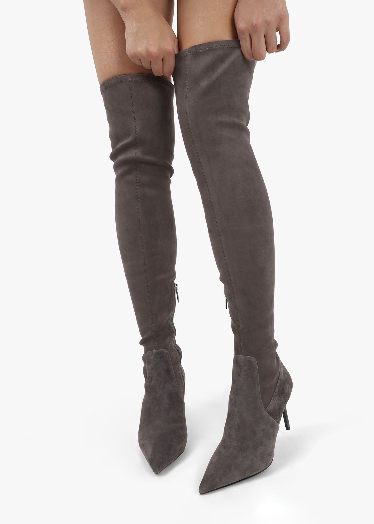 Stret Grey Suede Over The Knee Boots