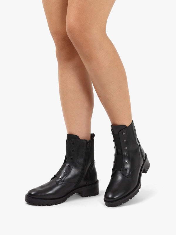 Sudzy Black Leather Studded Ankle Boots
