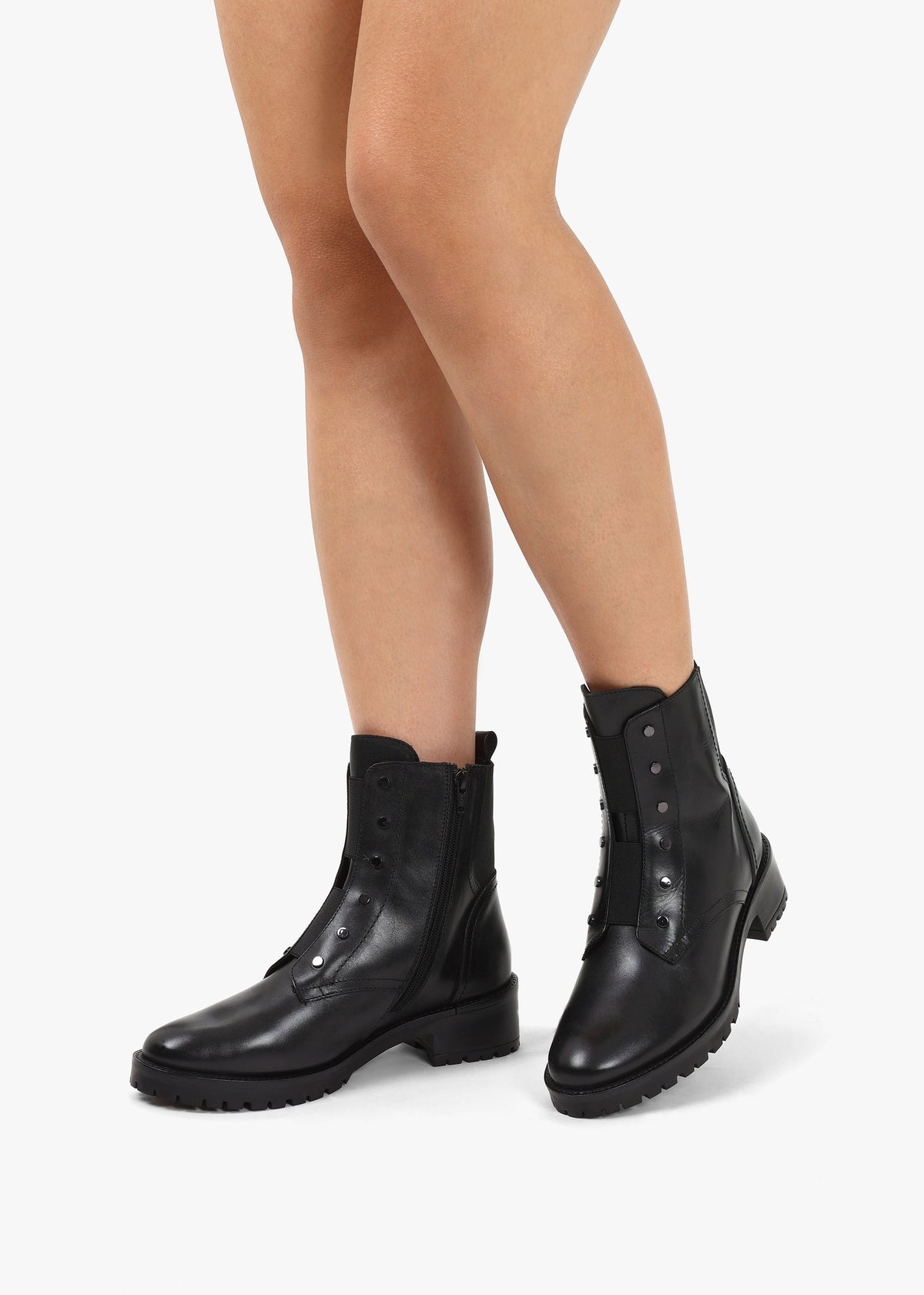 Sudzy Black Leather Studded Ankle Boots