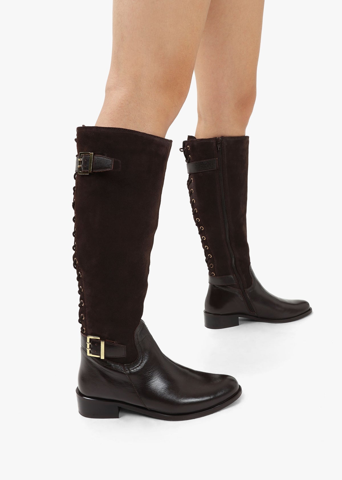 Slace Brown Suede Lace Up Knee Boots
