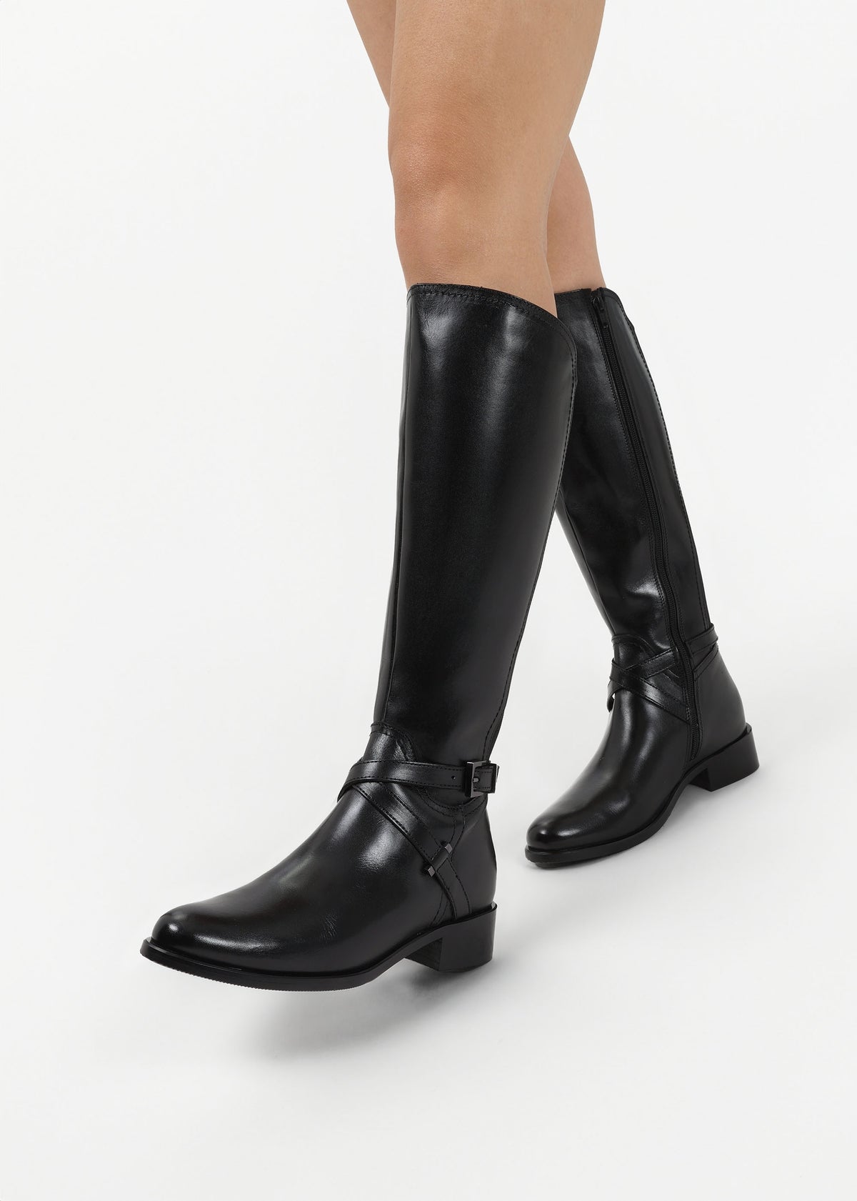 Slasty Black Leather Knee Boots