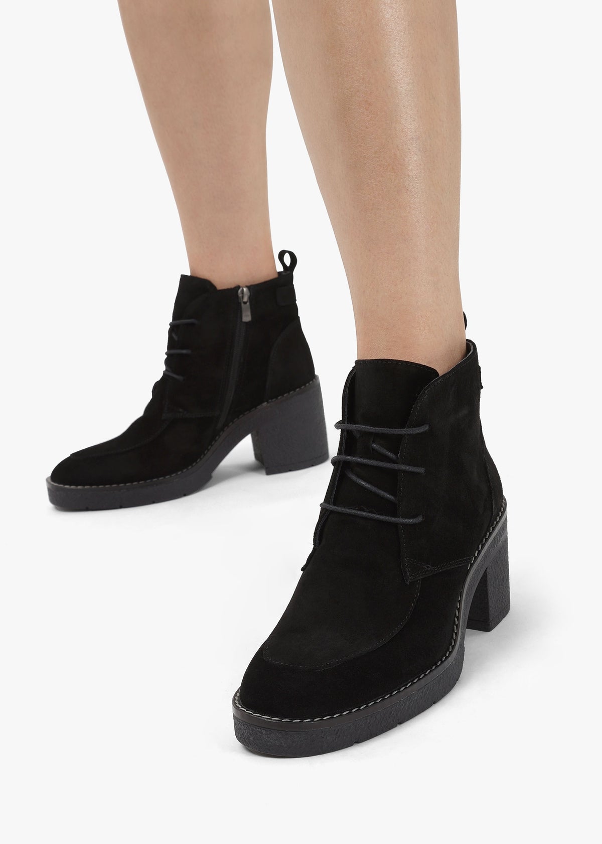 Vesta Black Suede Lace Up Block Heel Ankle Boots