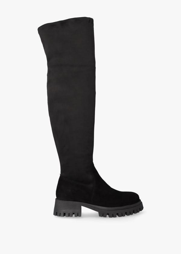 Larisa Black Suede Stretch Over The Knee Boots