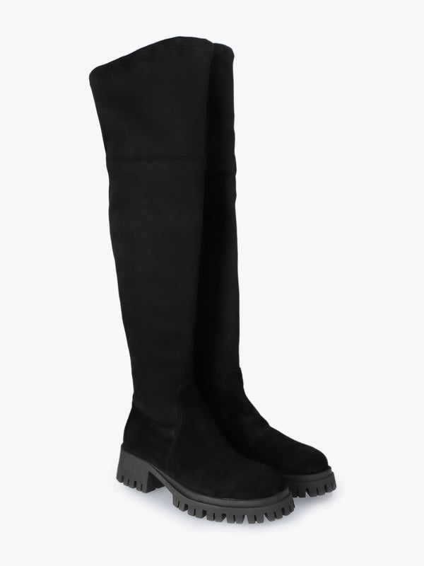 Larisa Black Suede Stretch Over The Knee Boots