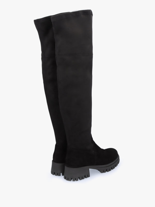 Larisa Black Suede Stretch Over The Knee Boots