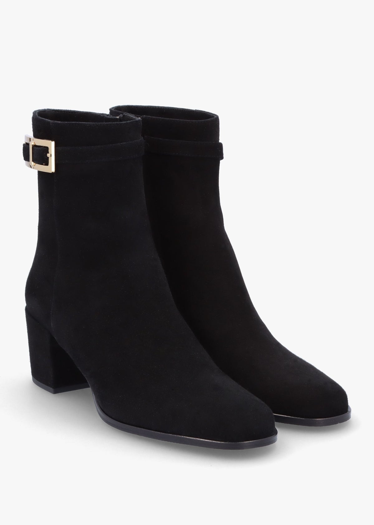 Pearl Black Suede Block Heel Ankle Boots
