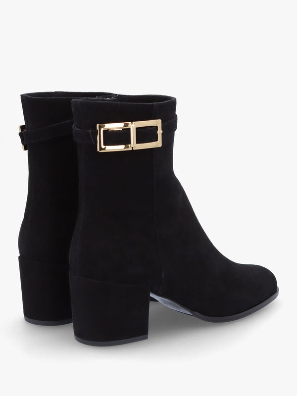 Pearl Black Suede Block Heel Ankle Boots