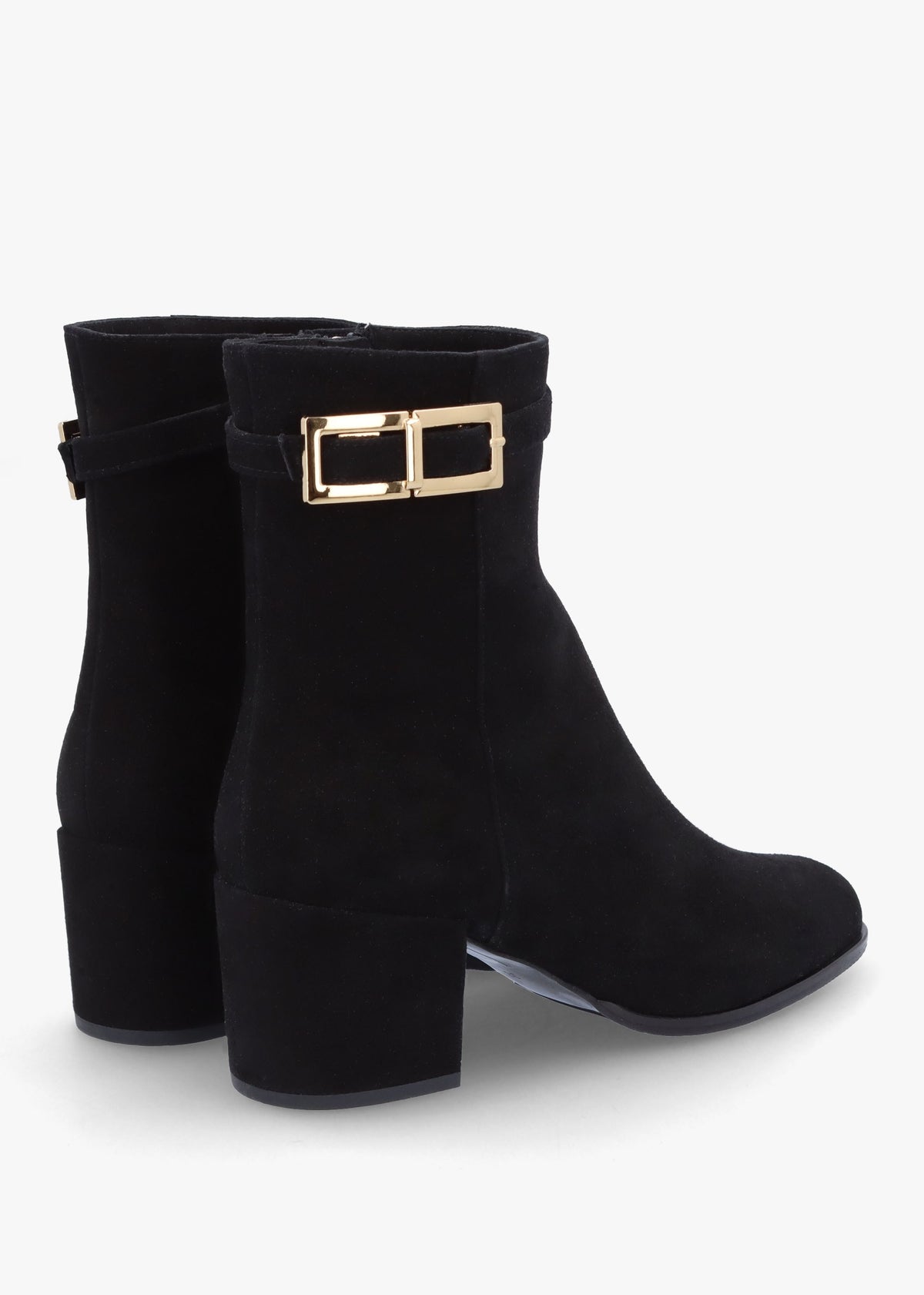 Pearl Black Suede Block Heel Ankle Boots